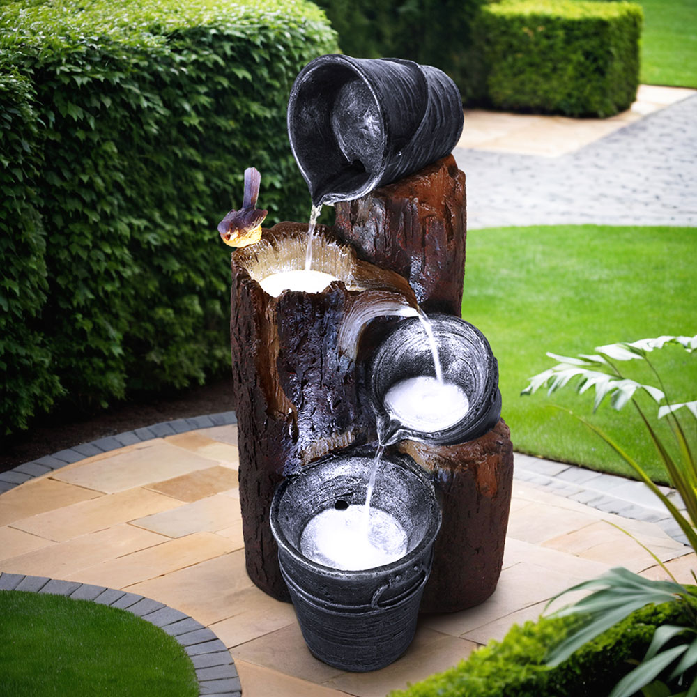 Gardeon 3-Tier Solar Water Feature Bucket Fountain LED 76CM
