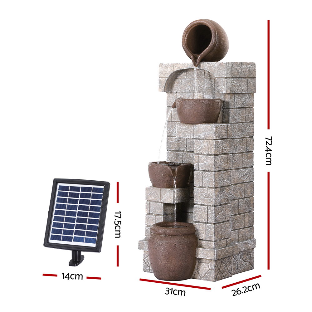Gardeon 4-Tier Cascading Solar Water Feature Brown view 2