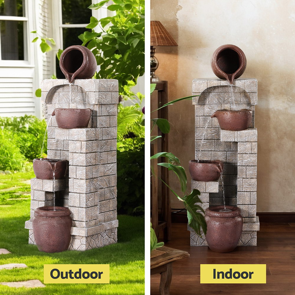 Gardeon 4-Tier Cascading Solar Water Feature Brown view 4