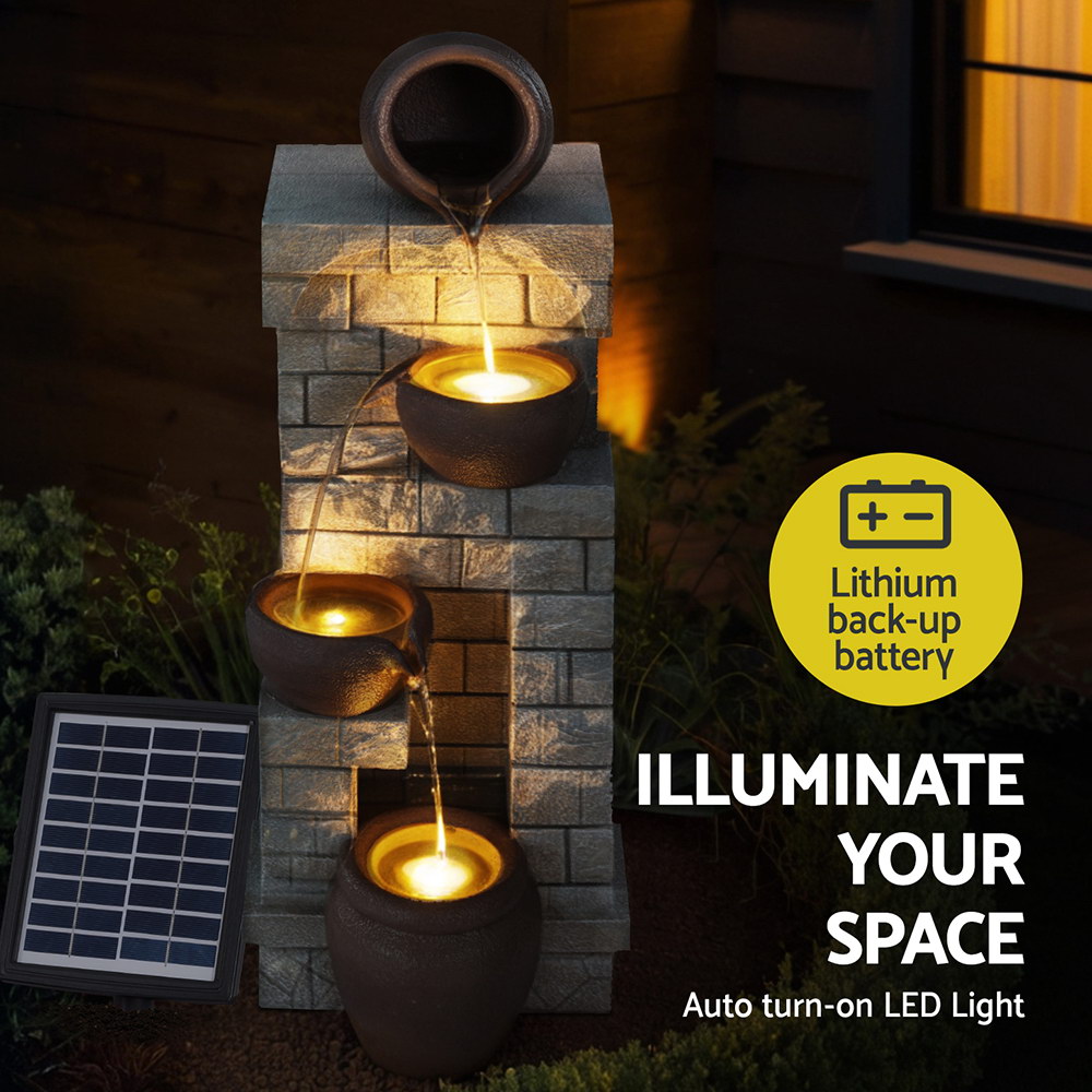 Gardeon 4-Tier Cascading Solar Water Feature Brown view 5