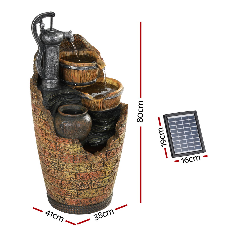 Gardeon Cascading Solar Water Feature Hand Pump 80cm view 2