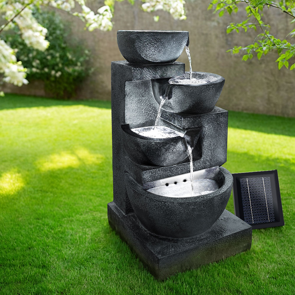 Gardeon 4-Tier Solar Water Feature Bowl Fountain LED 72CM