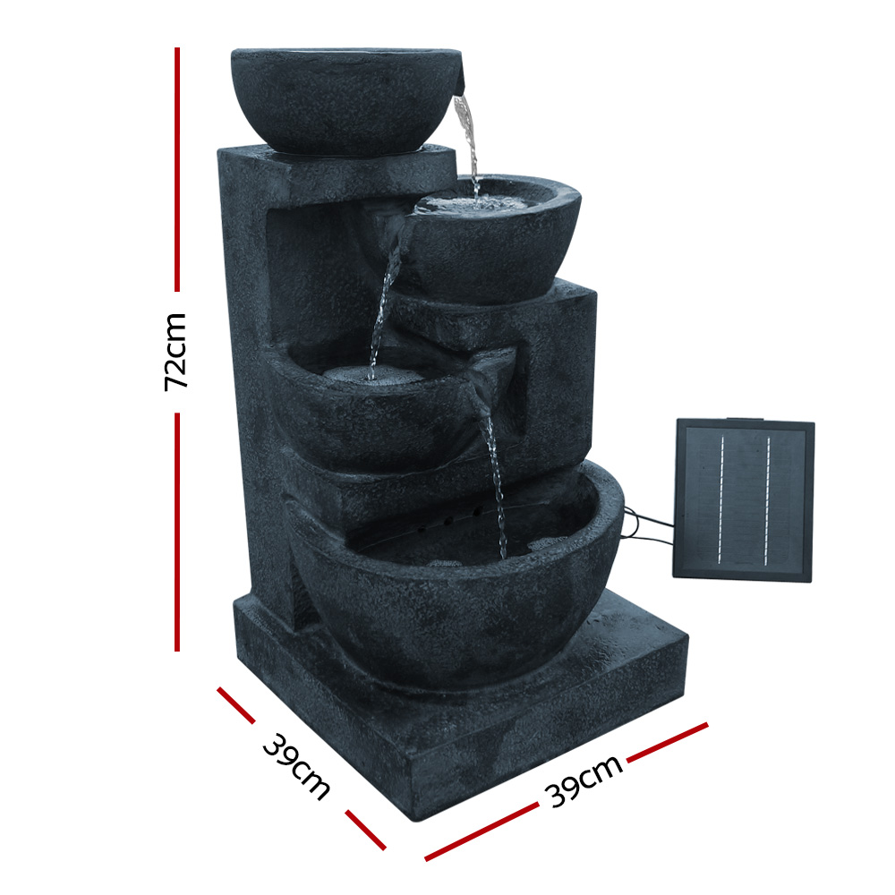 Gardeon 4-Tier Solar Water Feature Bowl Fountain LED 72CM view 2