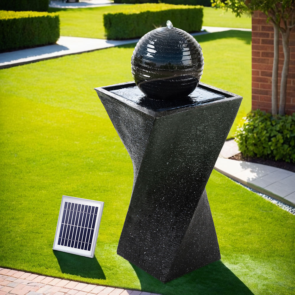 Gardeon Twisted Solar Water Feature Fountain LED Black 85CM