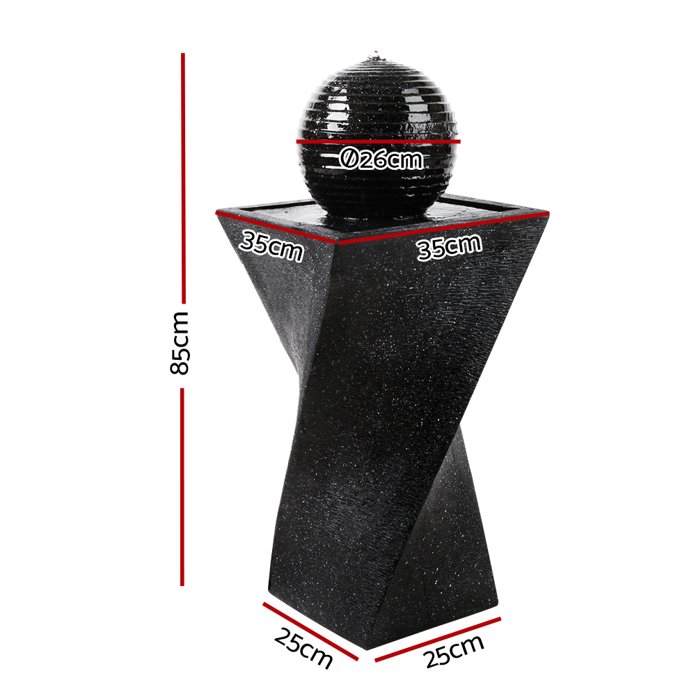 Gardeon Twisted Solar Water Feature Fountain LED Black 85CM view 2
