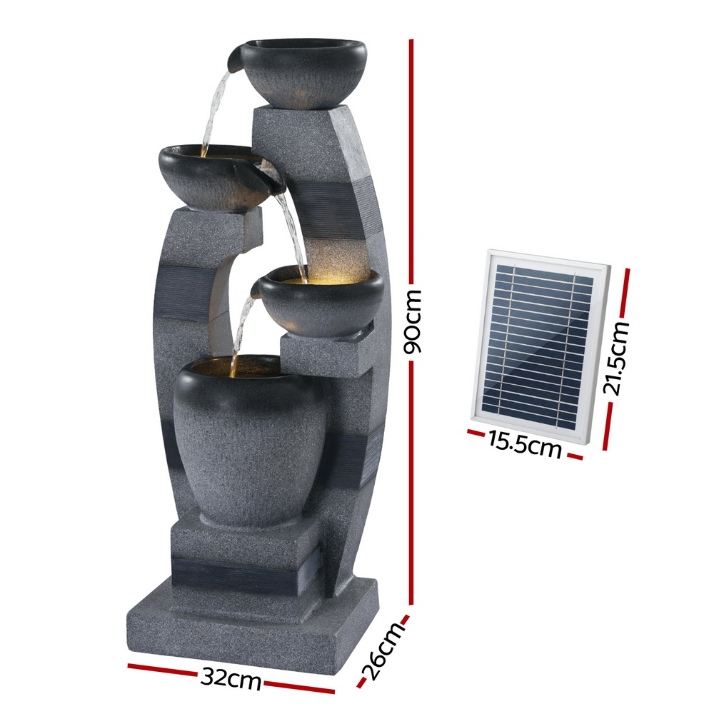 Gardeon 4-Tier Polyresin Bowl Water Feature Grey view 2