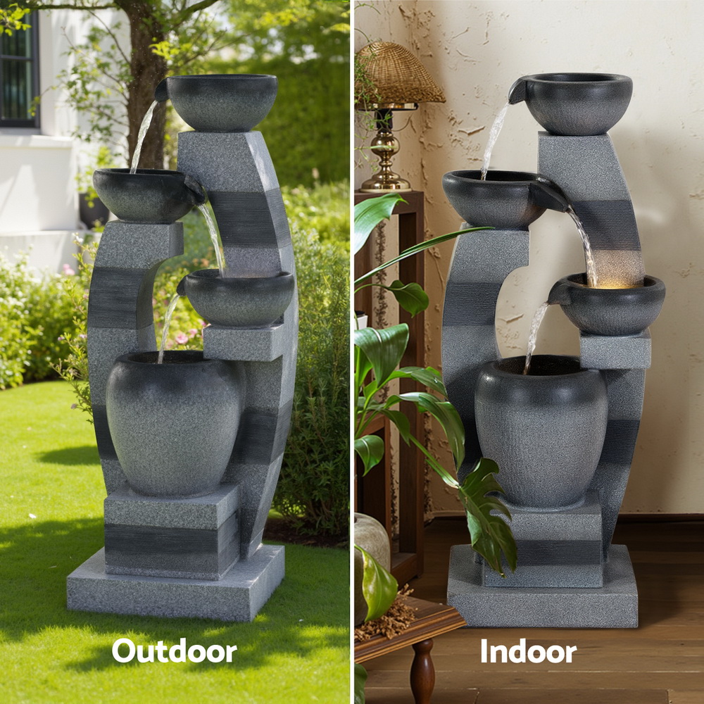 Gardeon 4-Tier Polyresin Bowl Water Feature Grey view 5