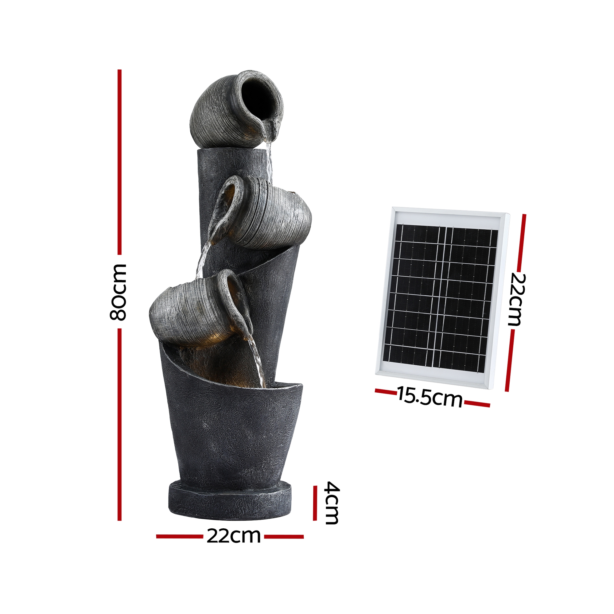 Gardeon 3-Tier Cascading Fountain LED Lights 80cm Grey view 2