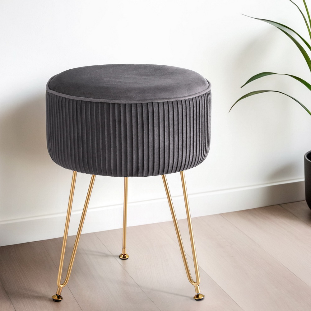 Artiss Round Velvet Ottoman Foot Stool Vanity
