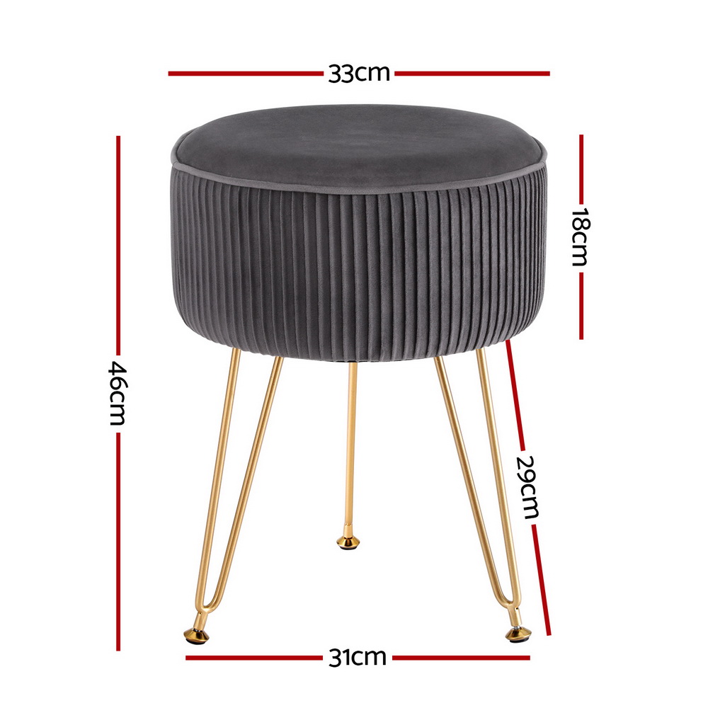 Artiss Round Velvet Ottoman Foot Stool Vanity view 2