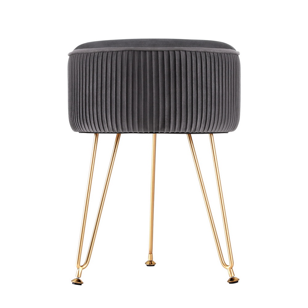 Artiss Round Velvet Ottoman Foot Stool Vanity view 3