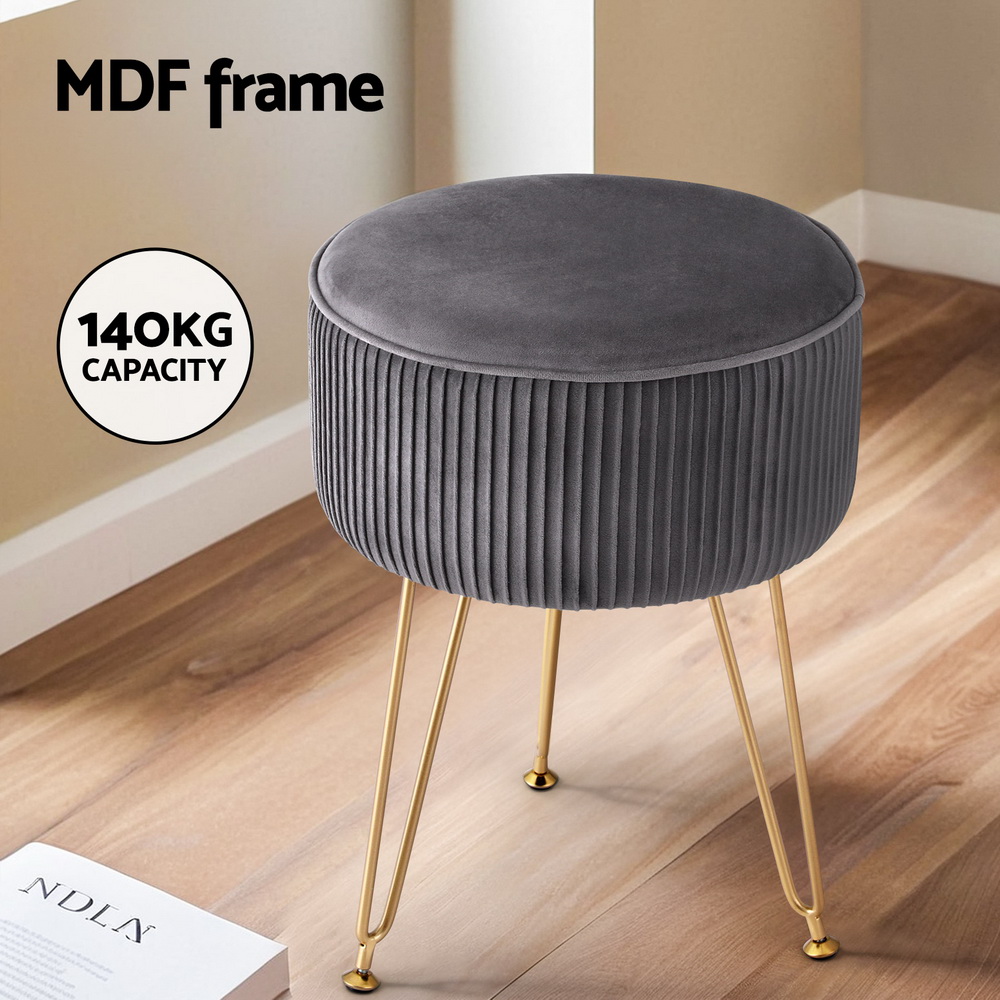 Artiss Round Velvet Ottoman Foot Stool Vanity view 4
