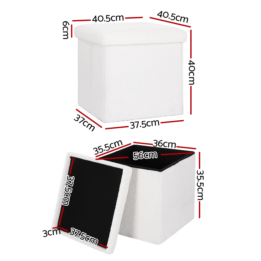 Artiss Ottoman Storage Foot Stool Vanity Square Teddy view 2