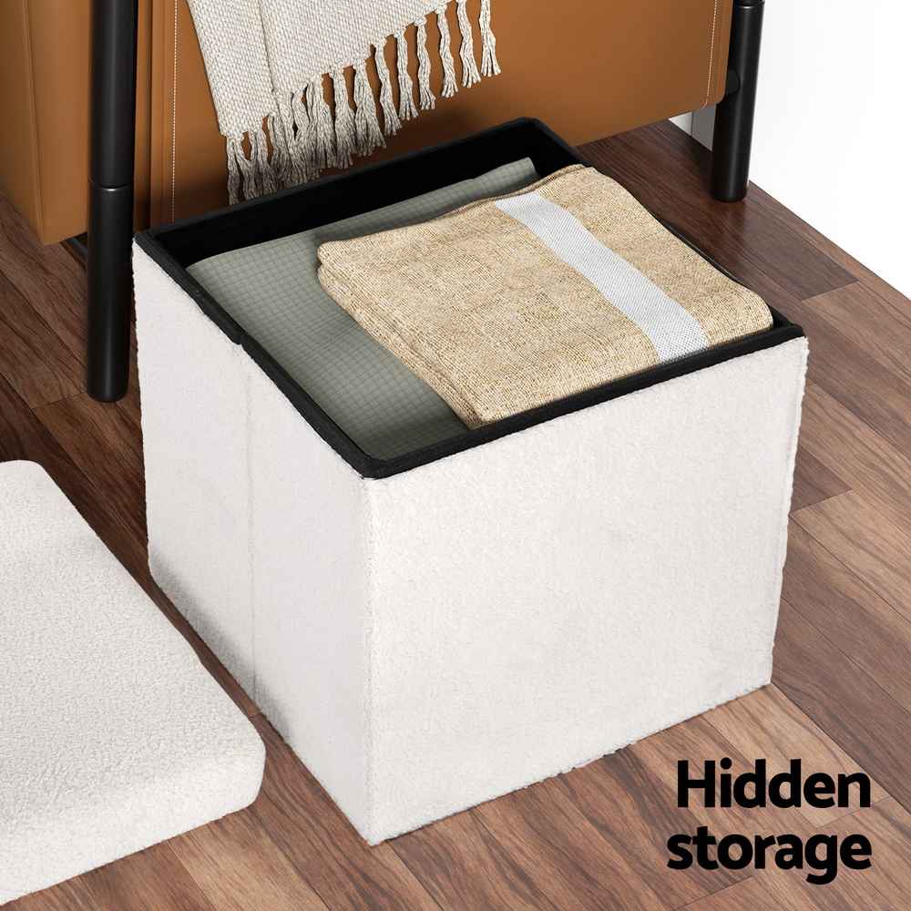 Artiss Ottoman Storage Foot Stool Vanity Square Teddy view 5