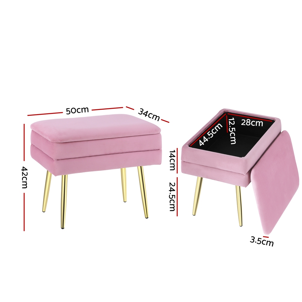 Artiss Ottoman Storage Foot Stool Vanity Velvet Pink view 2