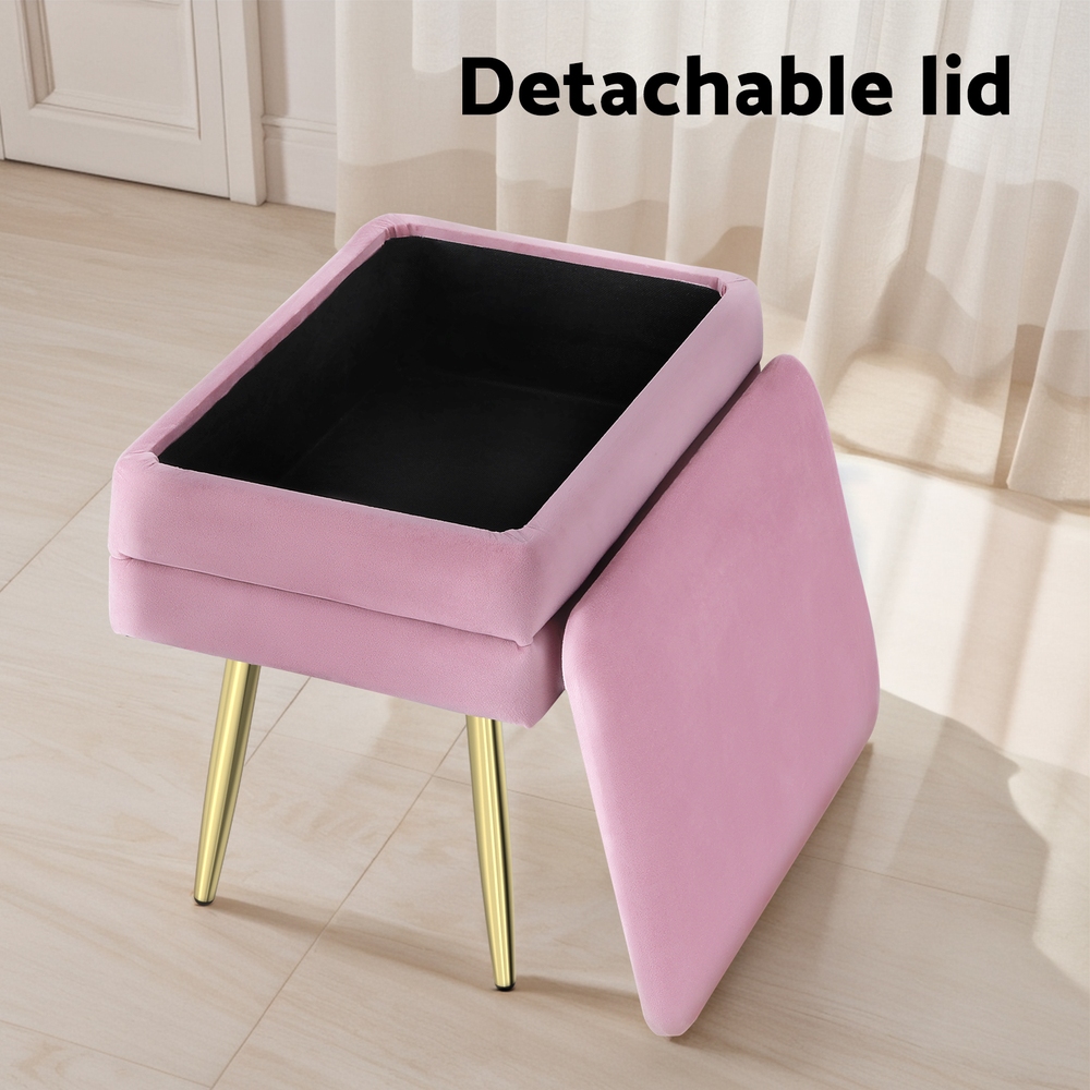 Artiss Ottoman Storage Foot Stool Vanity Velvet Pink view 4
