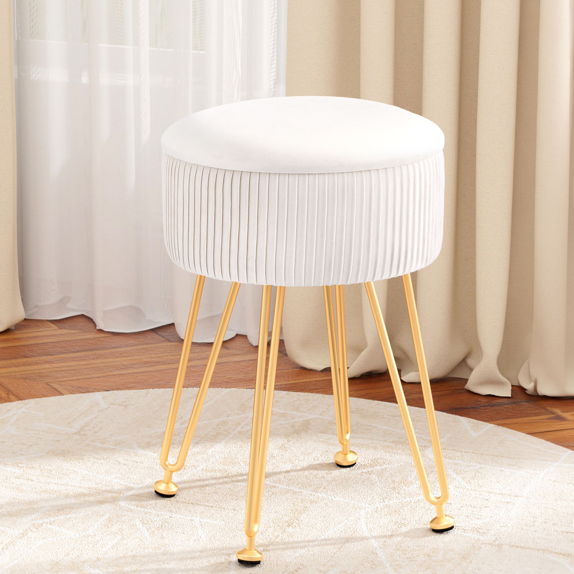 Artiss Round Velvet Ottoman Storage Foot Stool Vanity