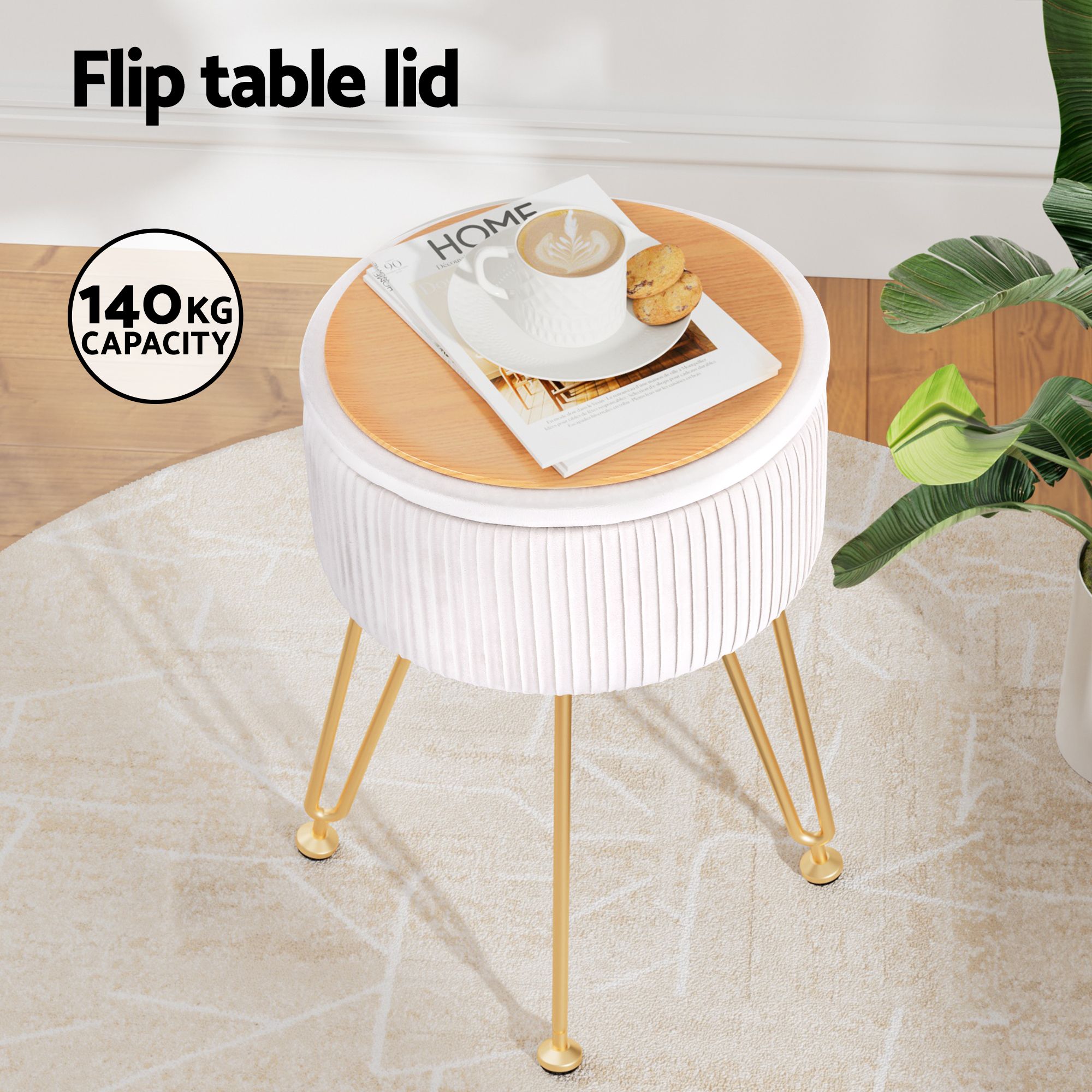 Artiss Round Velvet Ottoman Storage Foot Stool Vanity view 5