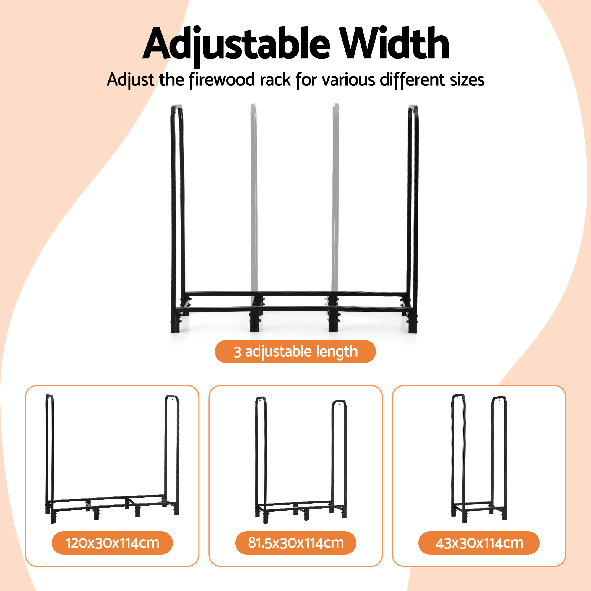 Gardeon 120cm Firewood Rack with Fireplace Tools Black view 5