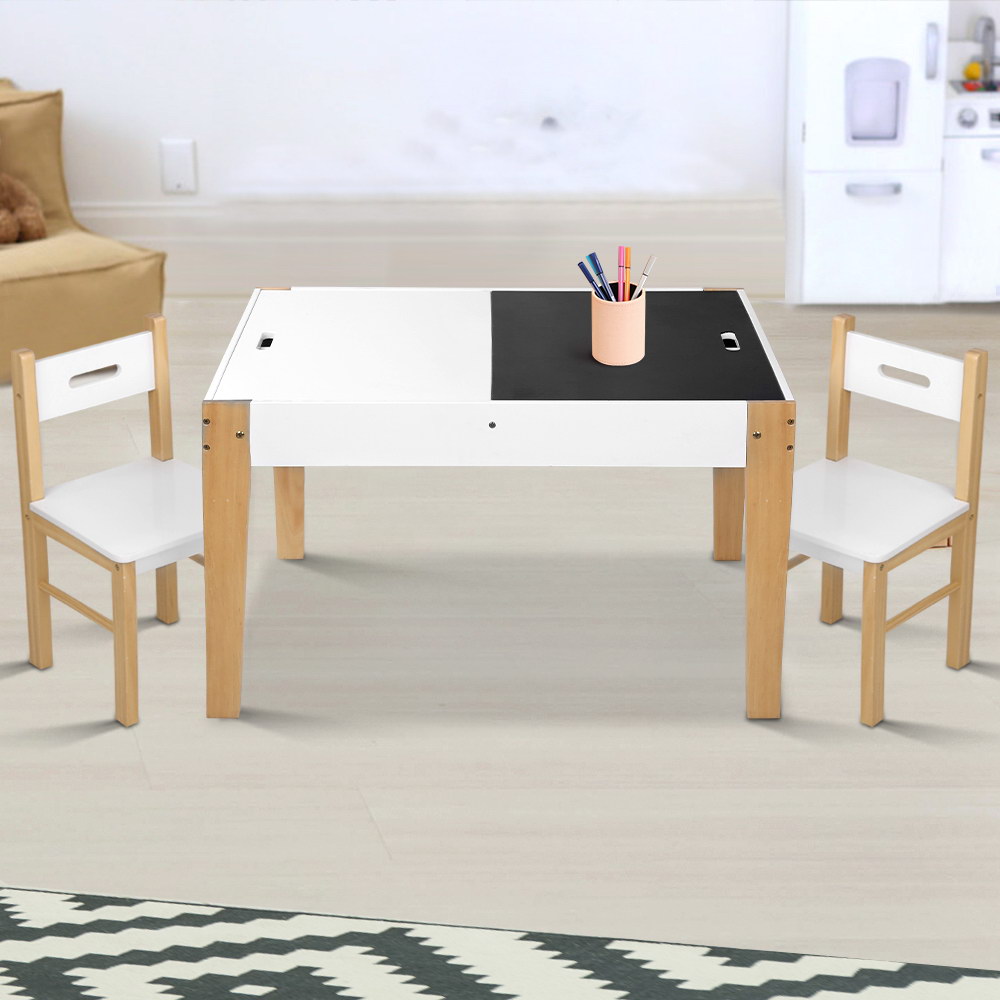 Keezi 3-Piece Kids Table and Chairs Set with Flip Chalkboard view 4