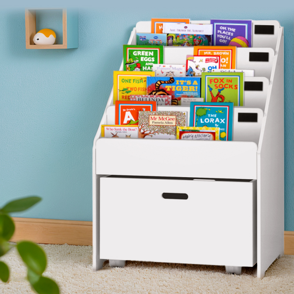 Keezi 4-Tier Kids Bookshelf with Storage Drawers and Display