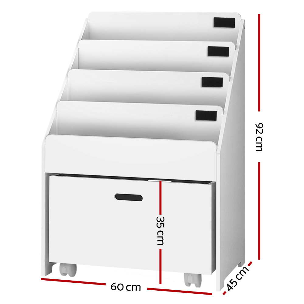 Keezi 4-Tier Kids Bookshelf with Storage Drawers and Display view 4