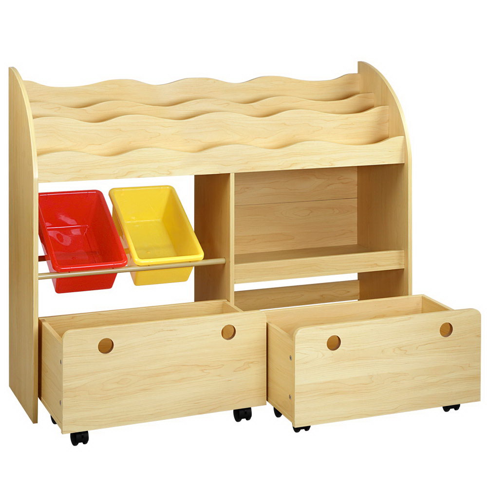 Keezi 3-Tier Kids Bookshelf with Toy Storage Boxes view 3