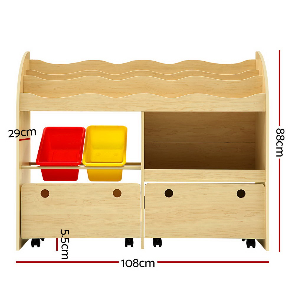 Keezi 3-Tier Kids Bookshelf with Toy Storage Boxes view 4
