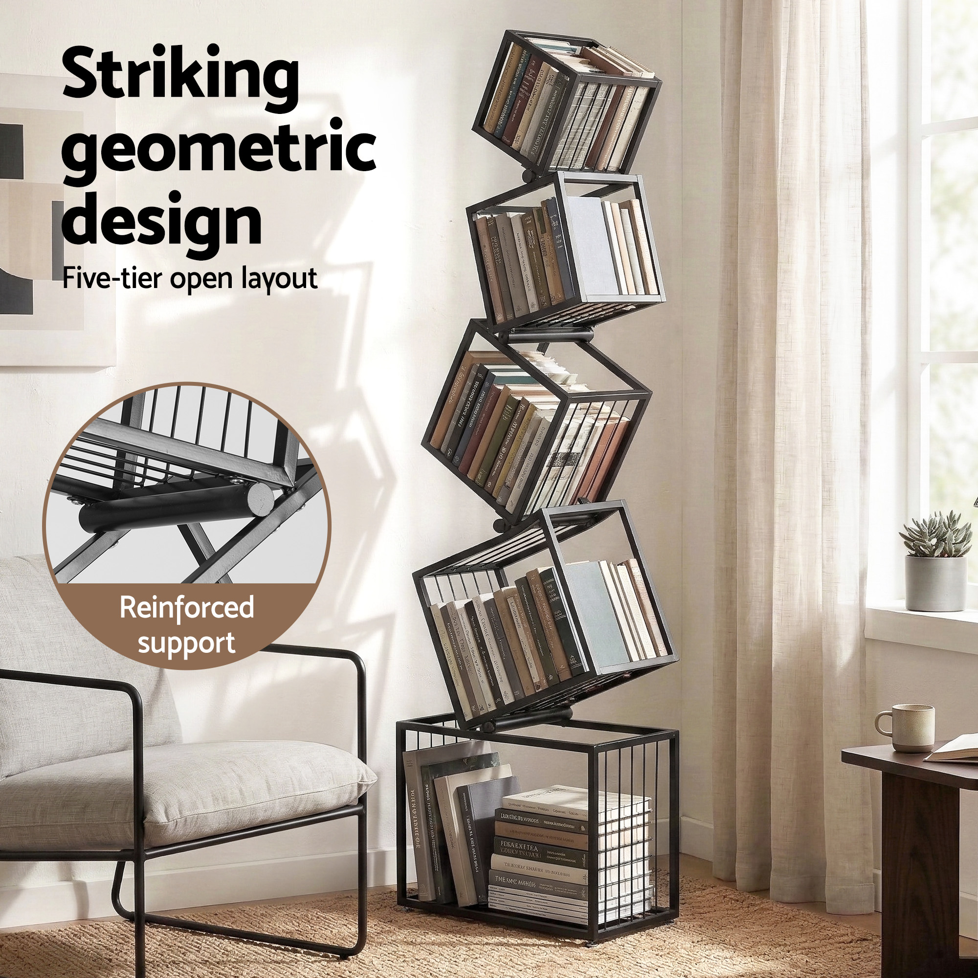 Artiss 5-Tier Metal Geometric Display Shelf Black view 5