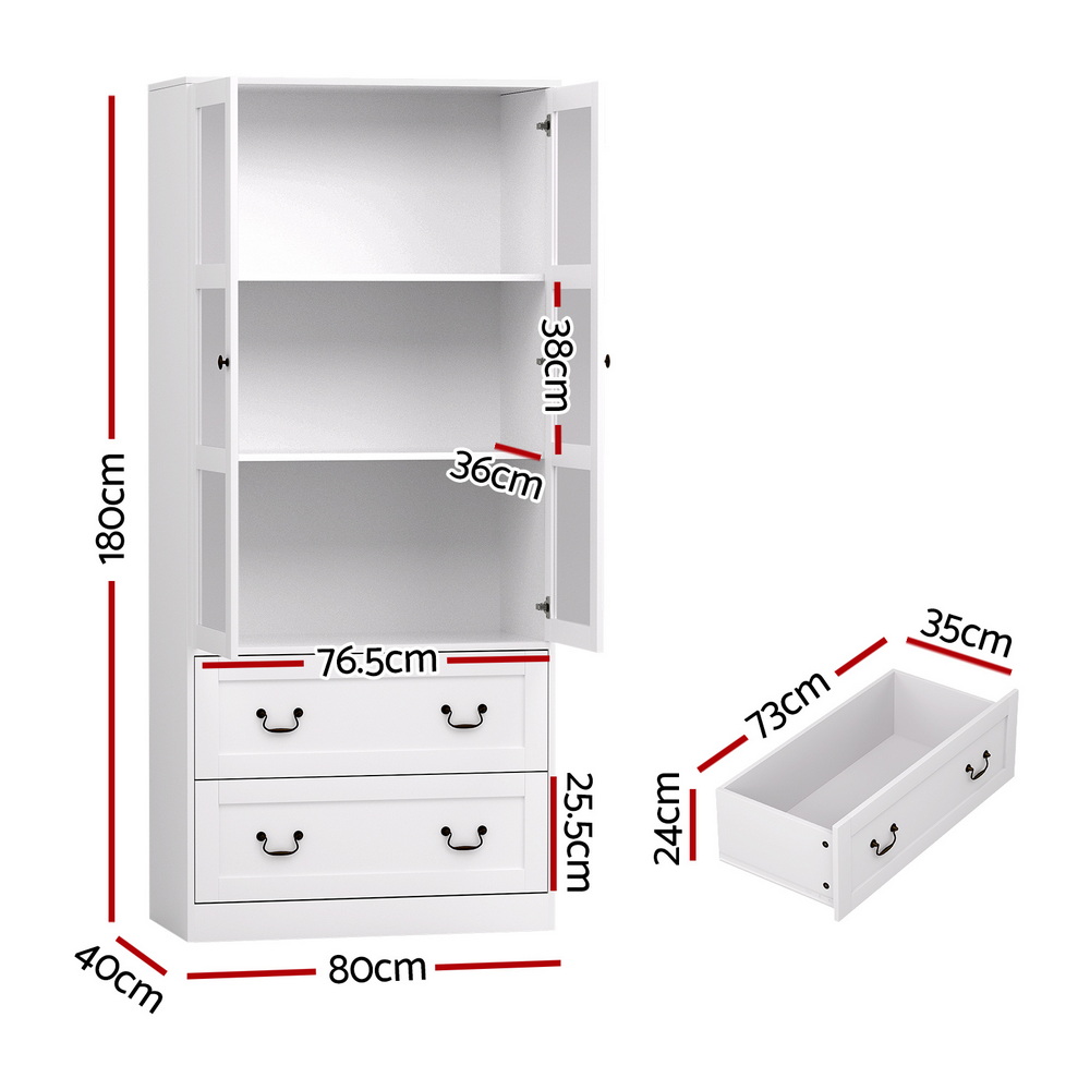 Artiss 180cm Buffet Sideboard, Clear Door Hutch view 3
