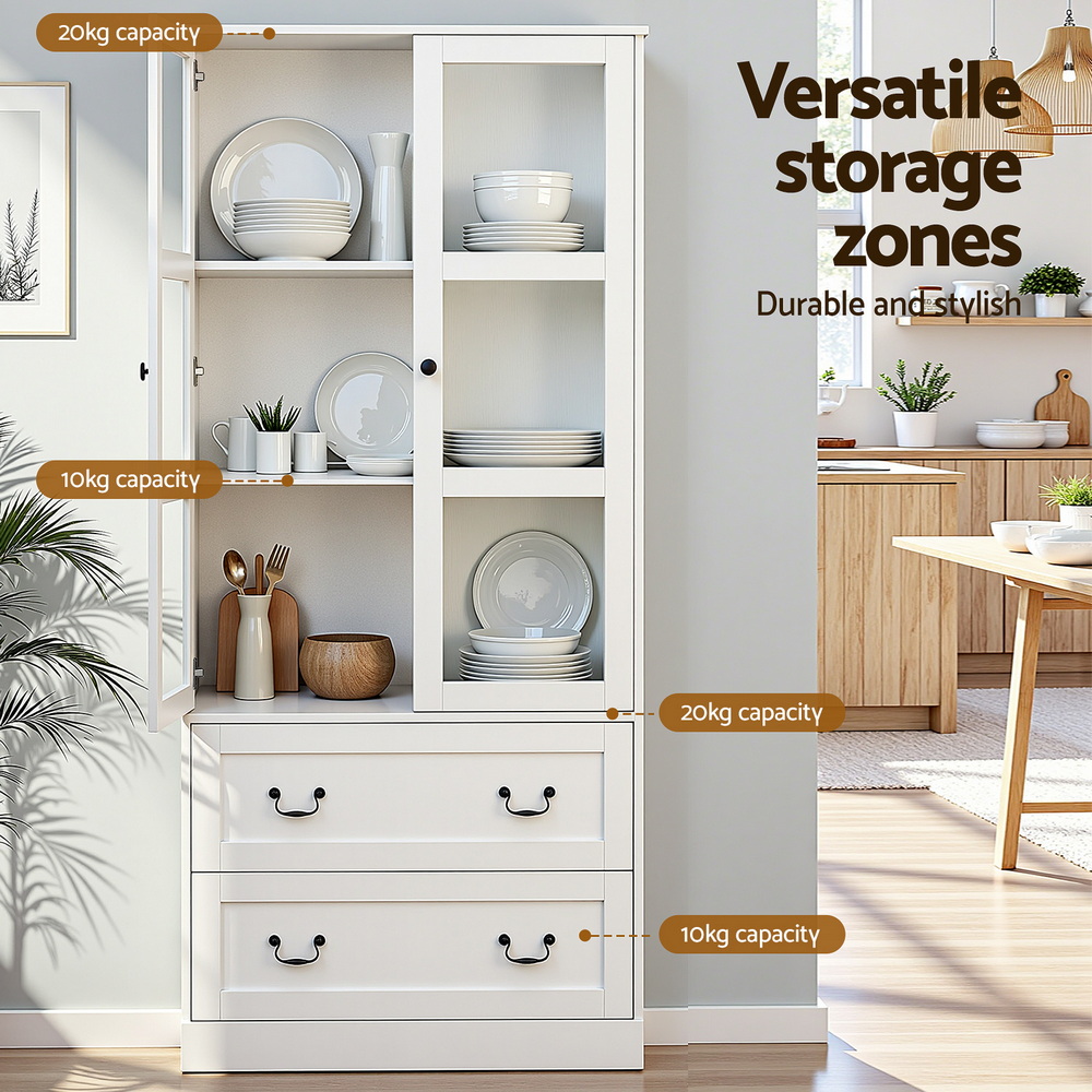Artiss 180cm Buffet Sideboard, Clear Door Hutch view 5