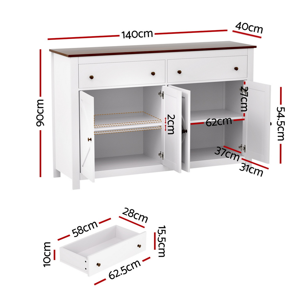 Artiss 140cm Buffet Sideboard with 2 Drawers White view 3