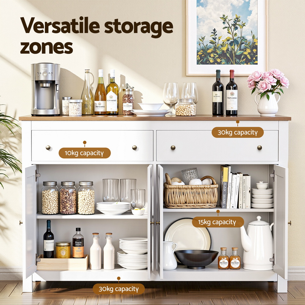 Artiss 140cm Buffet Sideboard with 2 Drawers White view 5
