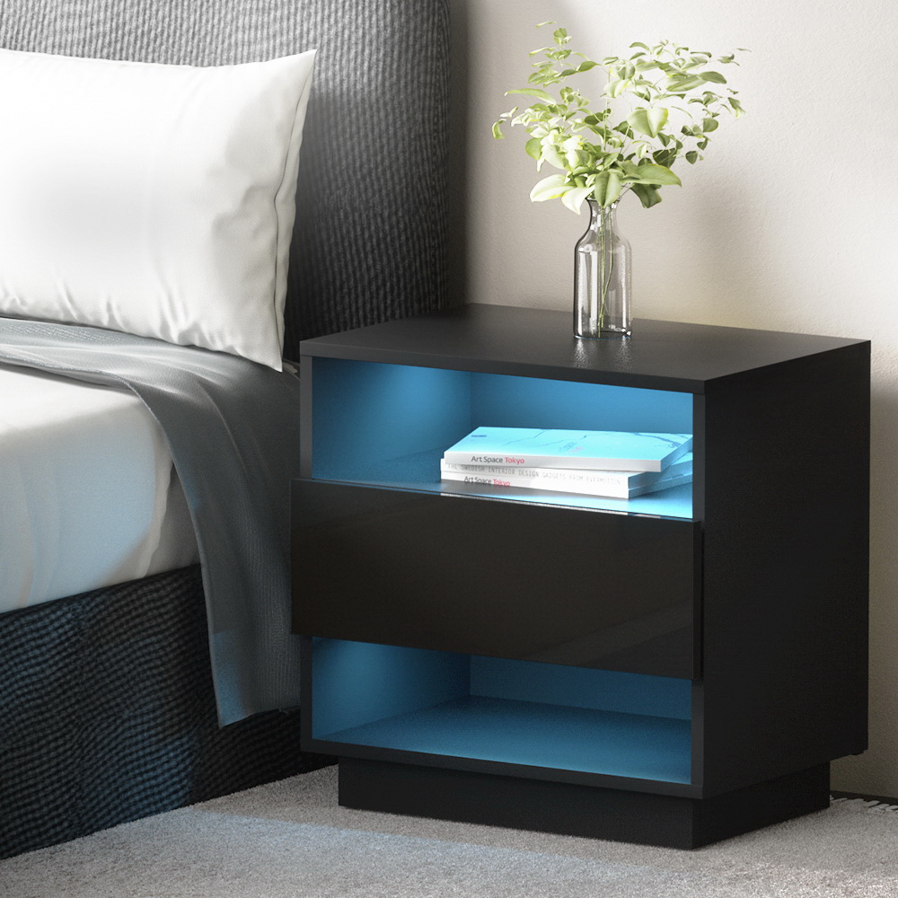 Artiss HANA LED Bedside Table with 2 Shelves, Single or Set of 2