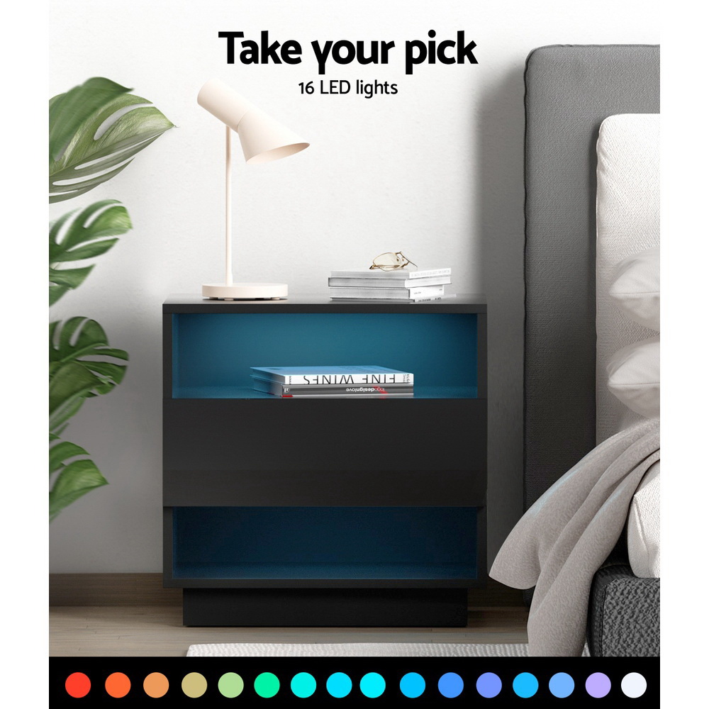 Artiss HANA LED Bedside Table with 2 Shelves, Single or Set of 2 view 4