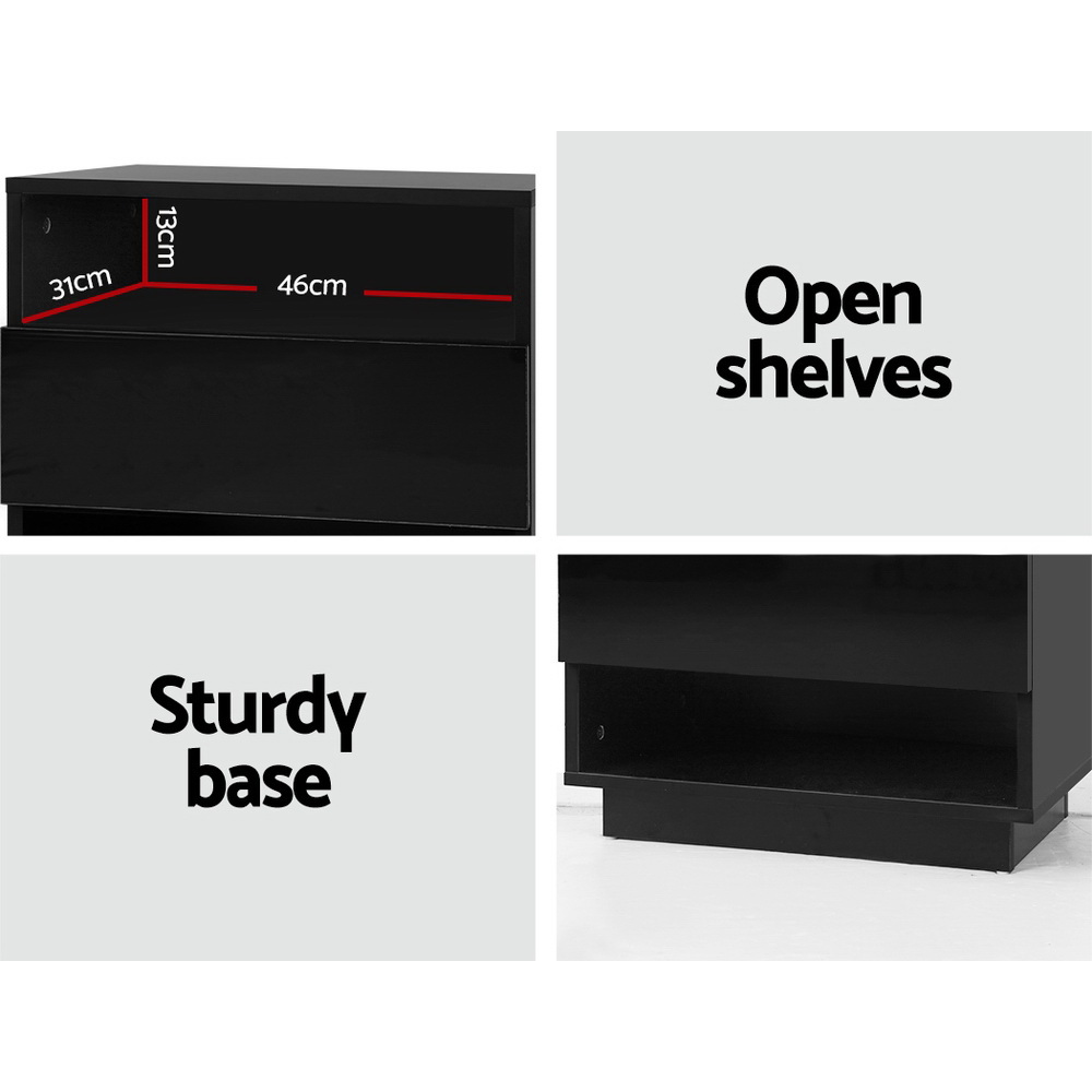 Artiss HANA LED Bedside Table with 2 Shelves, Single or Set of 2 view 5