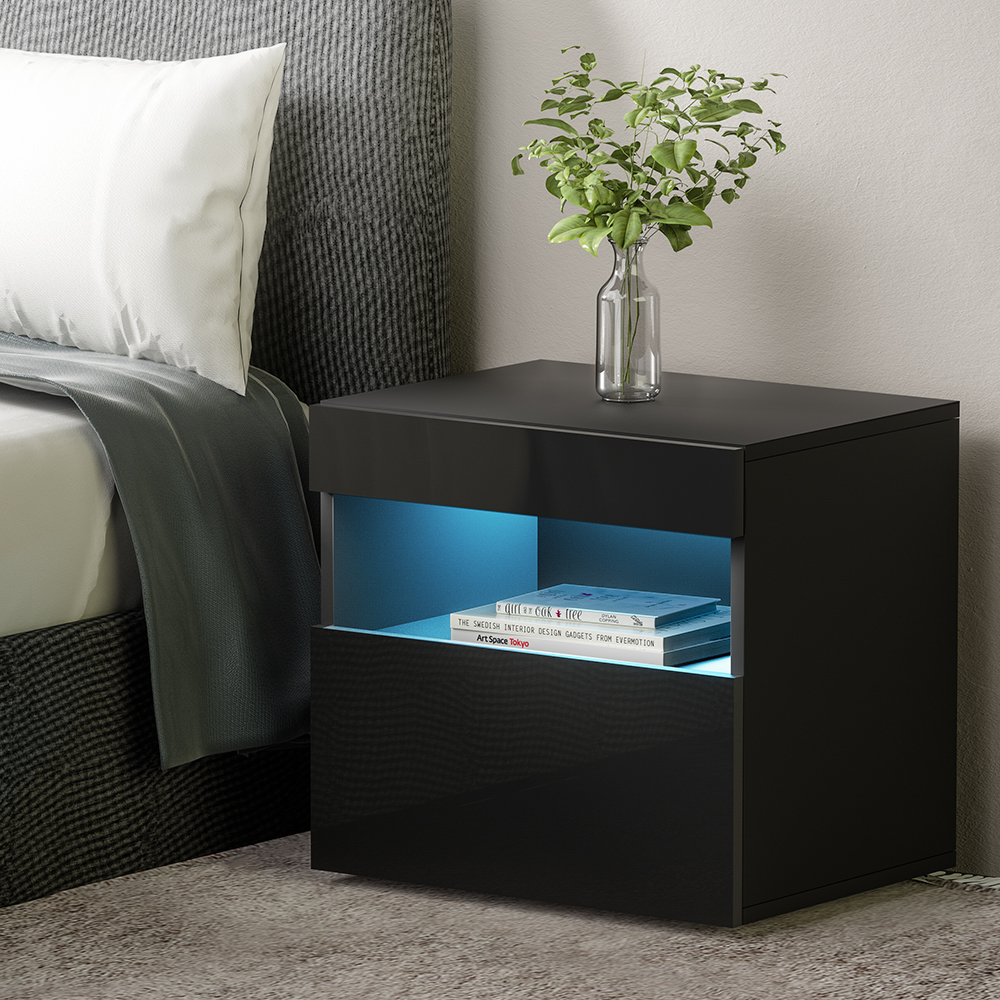 Artiss HERES LED Bedside Table, Black, Single or Set of 2