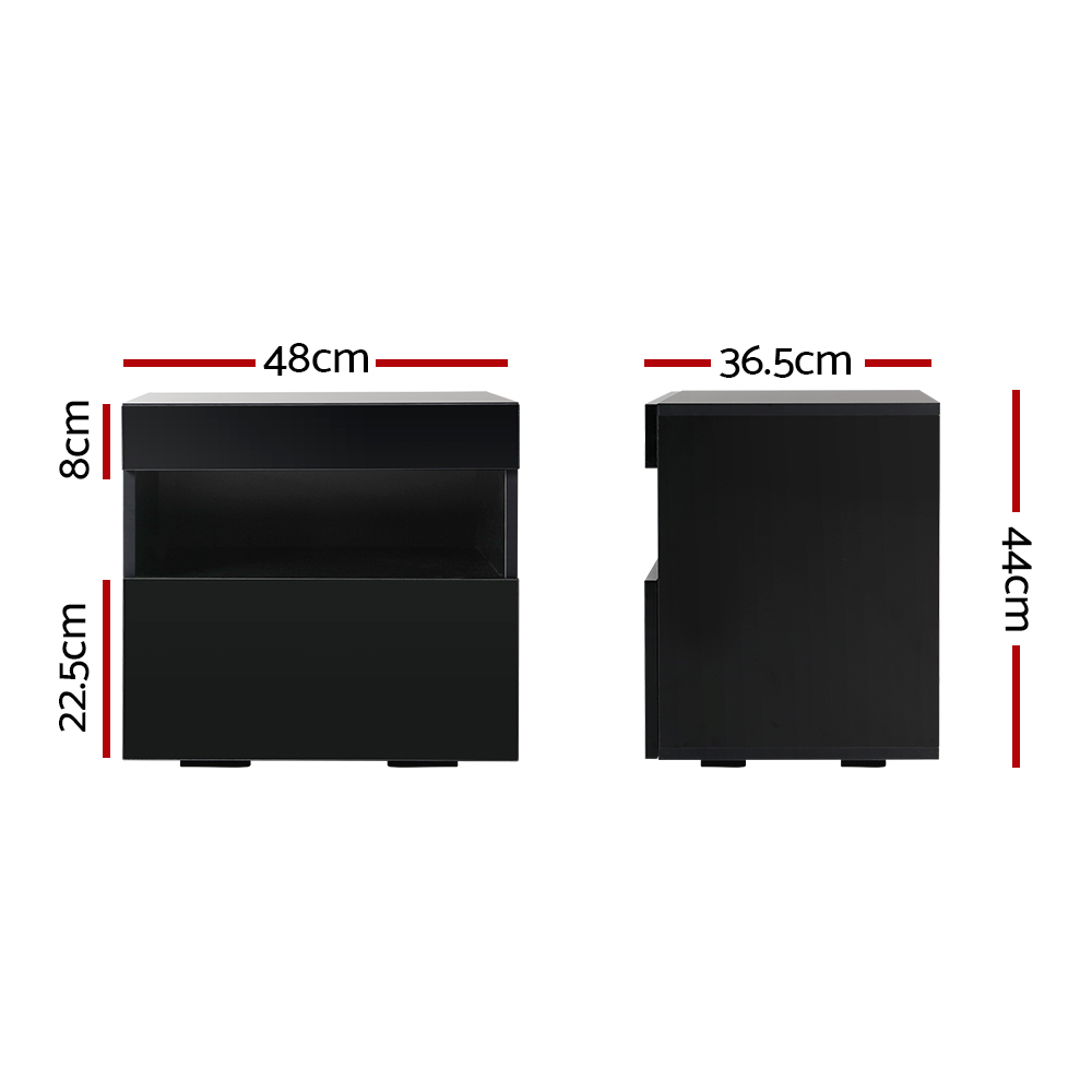 Artiss HERES LED Bedside Table, Black, Single or Set of 2 view 2