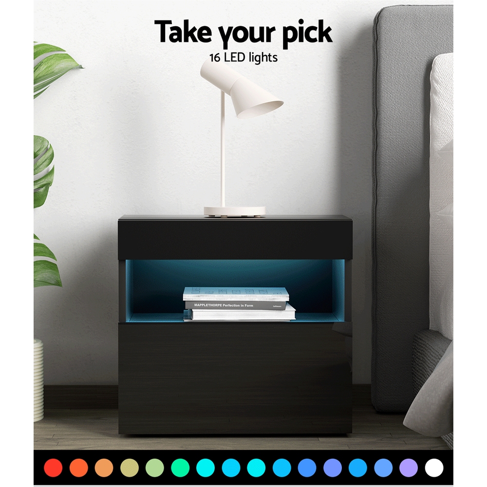 Artiss HERES LED Bedside Table, Black, Single or Set of 2 view 4