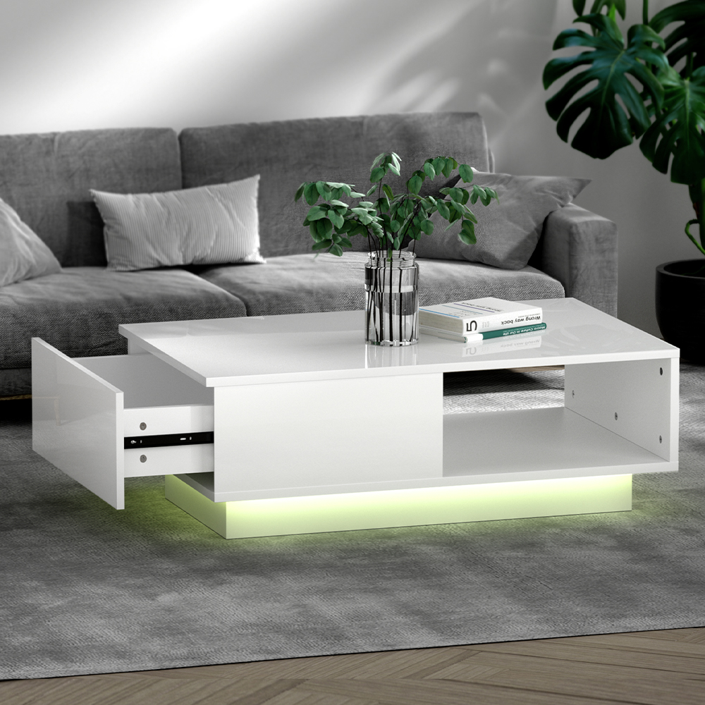 Artiss LED Coffee Table White