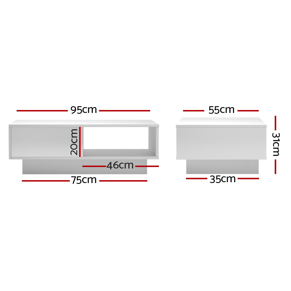 Artiss LED Coffee Table White view 2