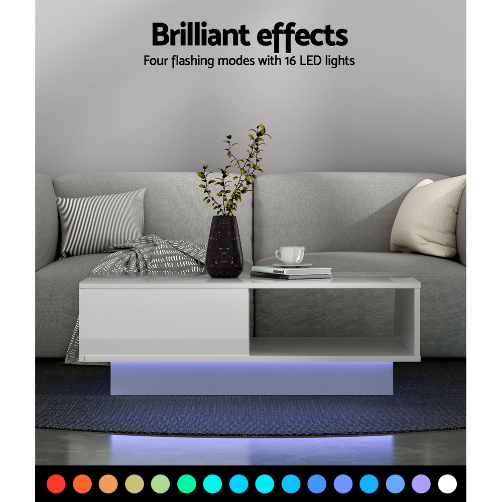 Artiss LED Coffee Table White view 4