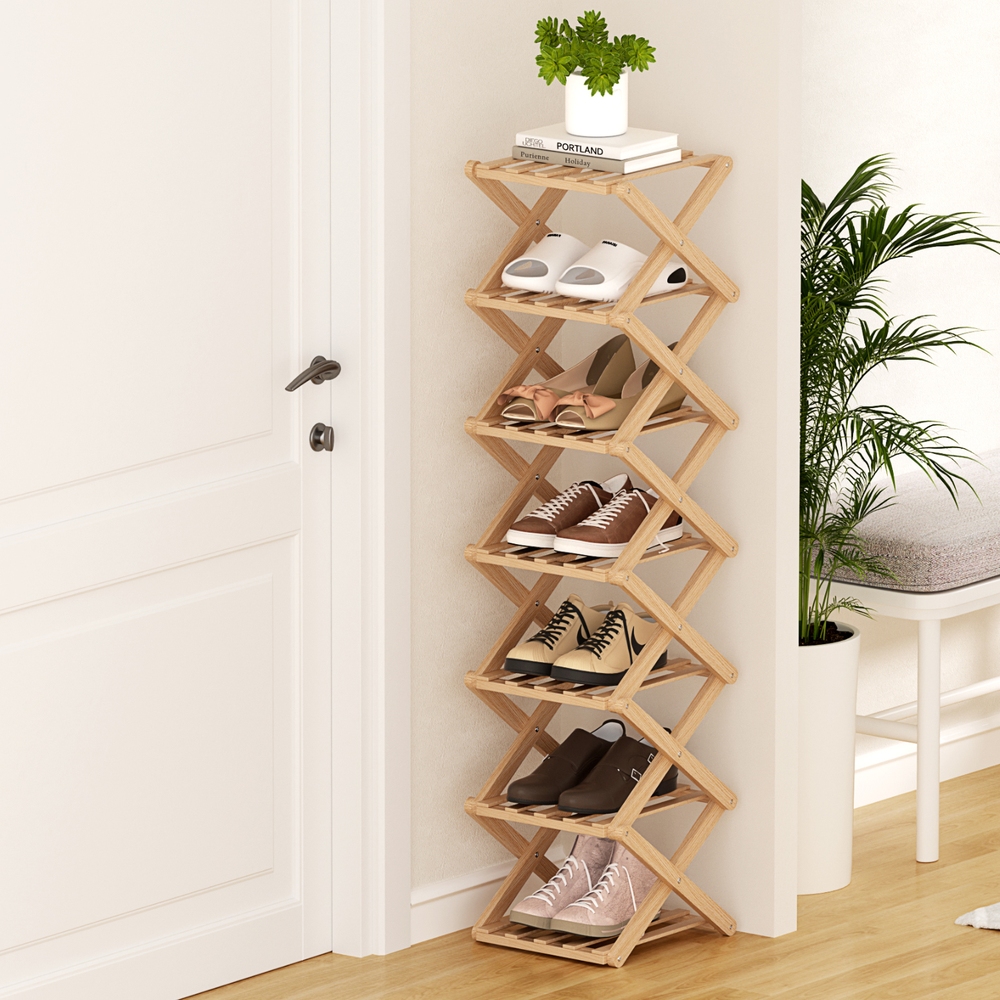 Artiss 7 Tier Bamboo Foldable Shoe Rack