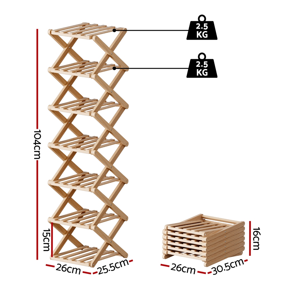 Artiss 7 Tier Bamboo Foldable Shoe Rack view 3