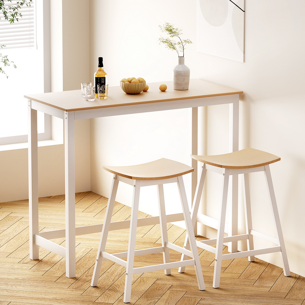 Artiss Bar Table and Stools Set, Pine Wood Rounded Edges