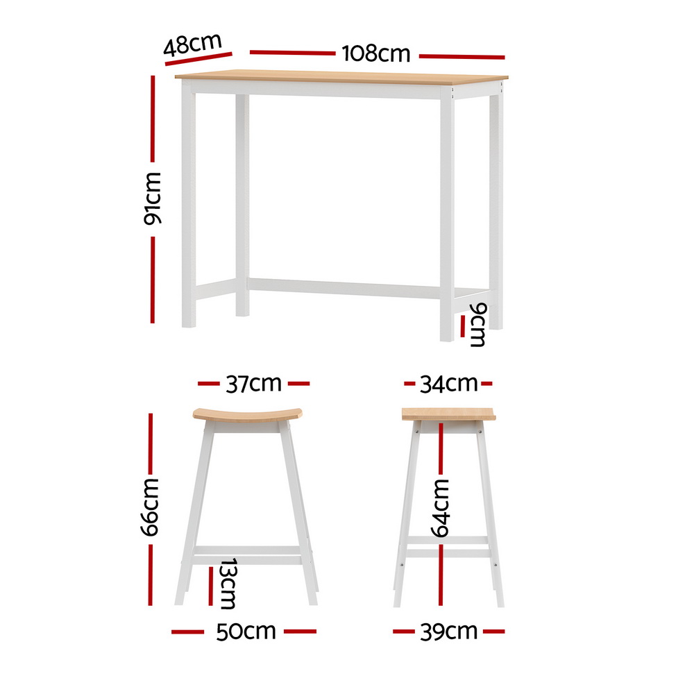 Artiss Bar Table and Stools Set, Pine Wood Rounded Edges view 2