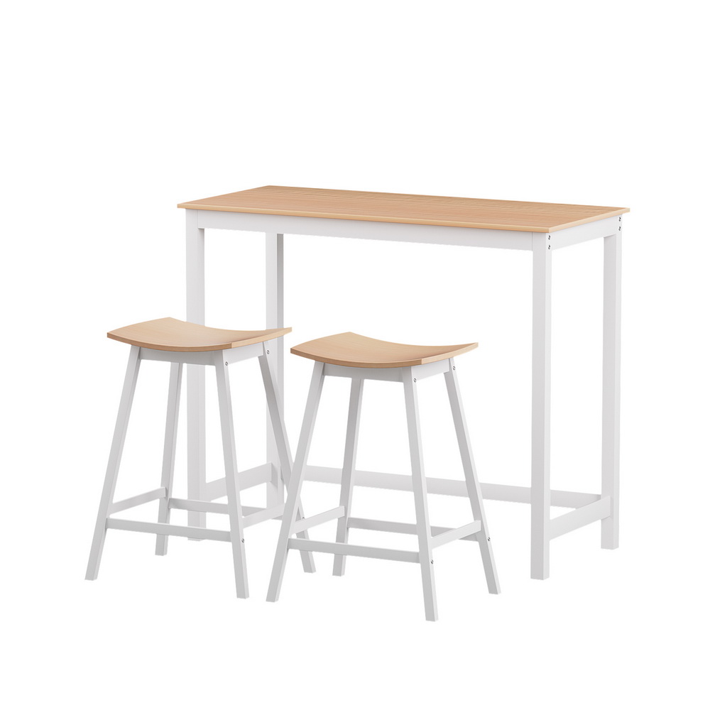 Artiss Bar Table and Stools Set, Pine Wood Rounded Edges view 3