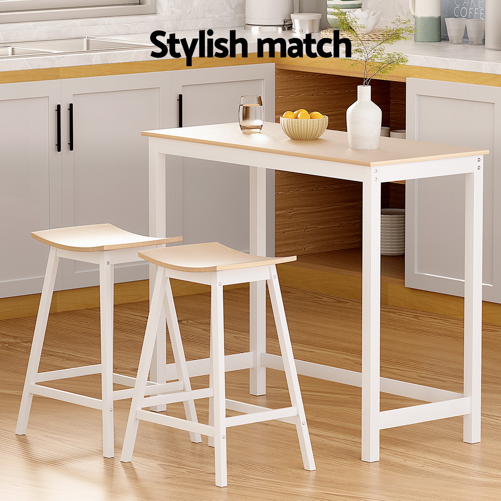 Artiss Bar Table and Stools Set, Pine Wood Rounded Edges view 4