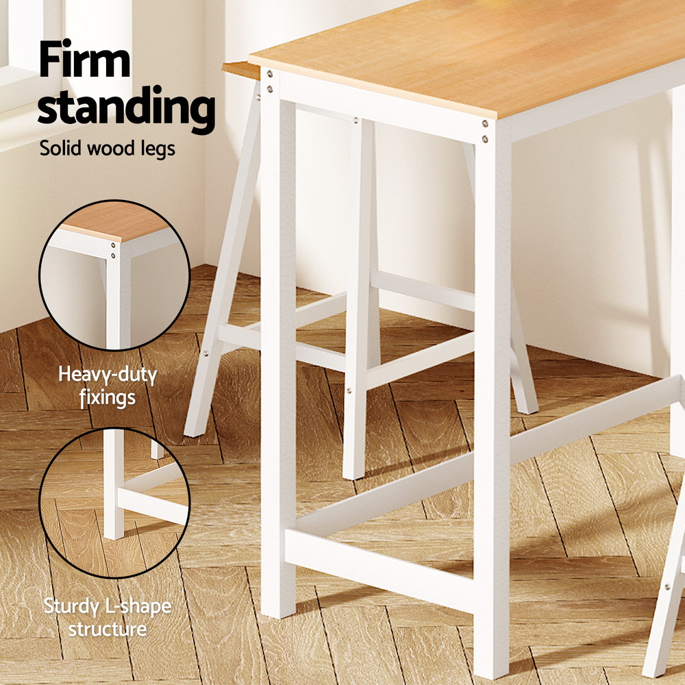 Artiss Bar Table and Stools Set, Pine Wood Rounded Edges view 5