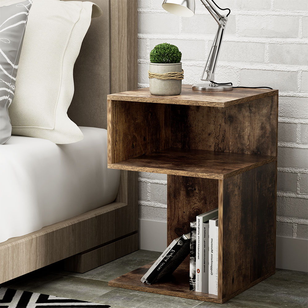 Artiss Umeni Bedside Table Shelf Rust Oak